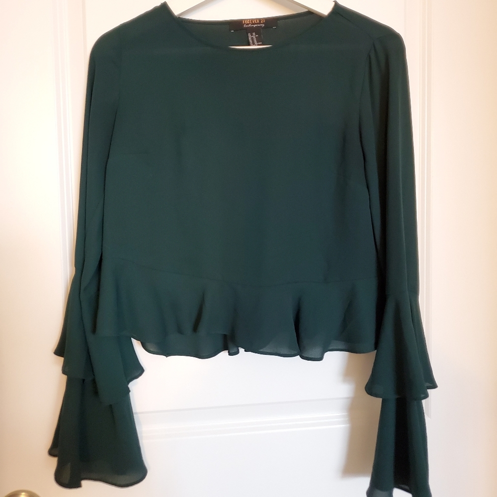 Forever 21 Long Sleeve Sheer Crop Top